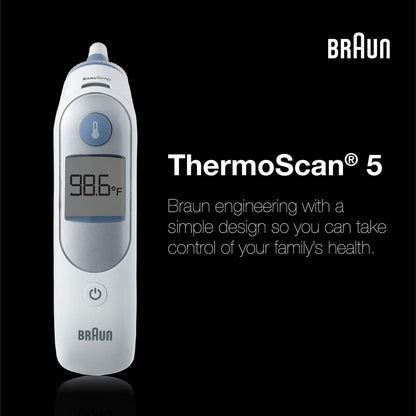 Braun ThermoScan 5 Ear Thermometer - ExacTemp Stability Indicator for Professional Accuracy, Digital Display, Baby and Infant Friendly, No.1 Brand Recommended by Pediatricians