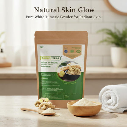 FOODHERBS White Turmeric Powder | 200 Gm/0.44 Lbs | Curcuma Zedoaria | For Glowing Skin, Body Odor, Reducing Scars, Black Spots | No Stain | Kachoor | Poolankilangu | Skin Hydration