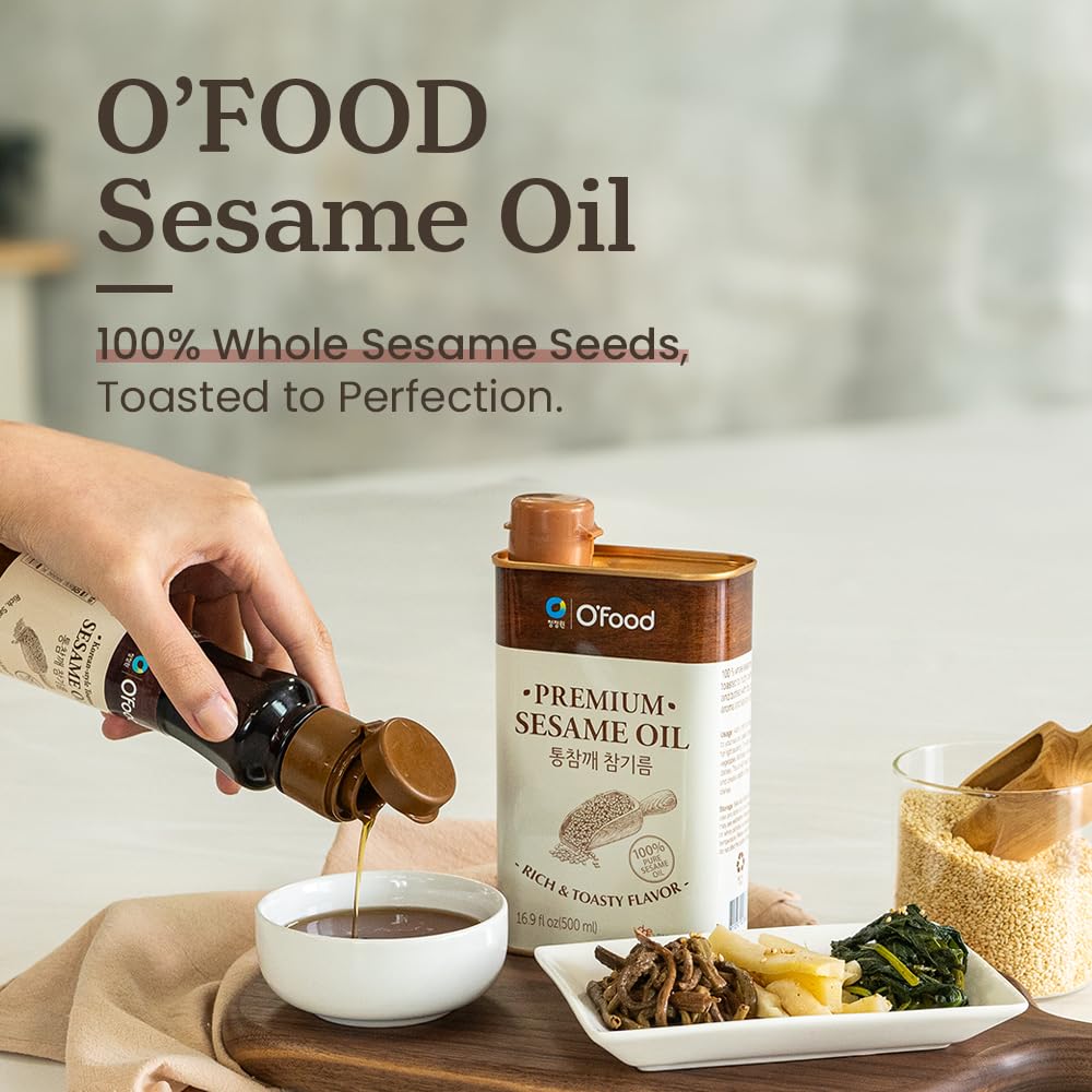 Premium Sesame Oil -100% Pure Toasted Sesame Seed Oil | Korean-Style Rich & Nutty Flavor | Asian Cooking Oil for Stir Fry, Noodles, Dressing & Drizzle - O’food