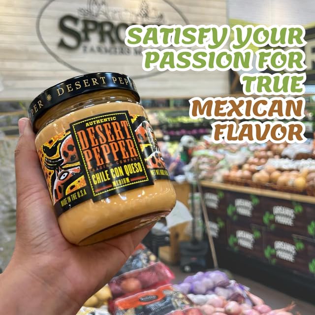 Desert Pepper Trading Con Queso Dip with Flame-Roasted Red, Green Chiles and Golden Cheddar Cheese, Gluten-Free, Low Carb Snack Medium,16 oz 6-Pack