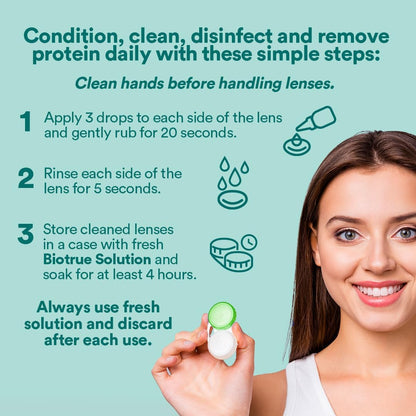 Biotrue Contact Solution, Multi-Purpose Solution with Lens Case, Cleans, Conditions, Hydrates, Disinfects, Removes Protein, Dirt & Debris, Contact Lens Cleaner & Storage, 10 Fl Oz (Pack of 2)