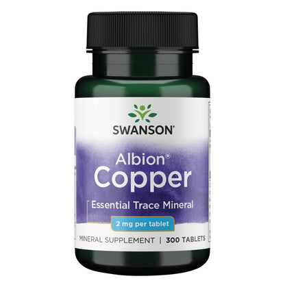 Swanson Copper Chelate Mineral Supplement for Adults Seeking Antioxidant, Immune, and Red Blood Cell Support - 2 mg (300 Tablets)