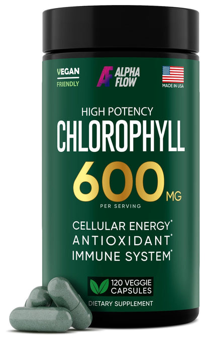 Chlorophyll Capsules 600 mg - Natural Chlorophyll Pills for Women & Men - Highly BioAvailable Chlorophyll Supplement for Energy, Immunity, Skin + Internal Deodorant