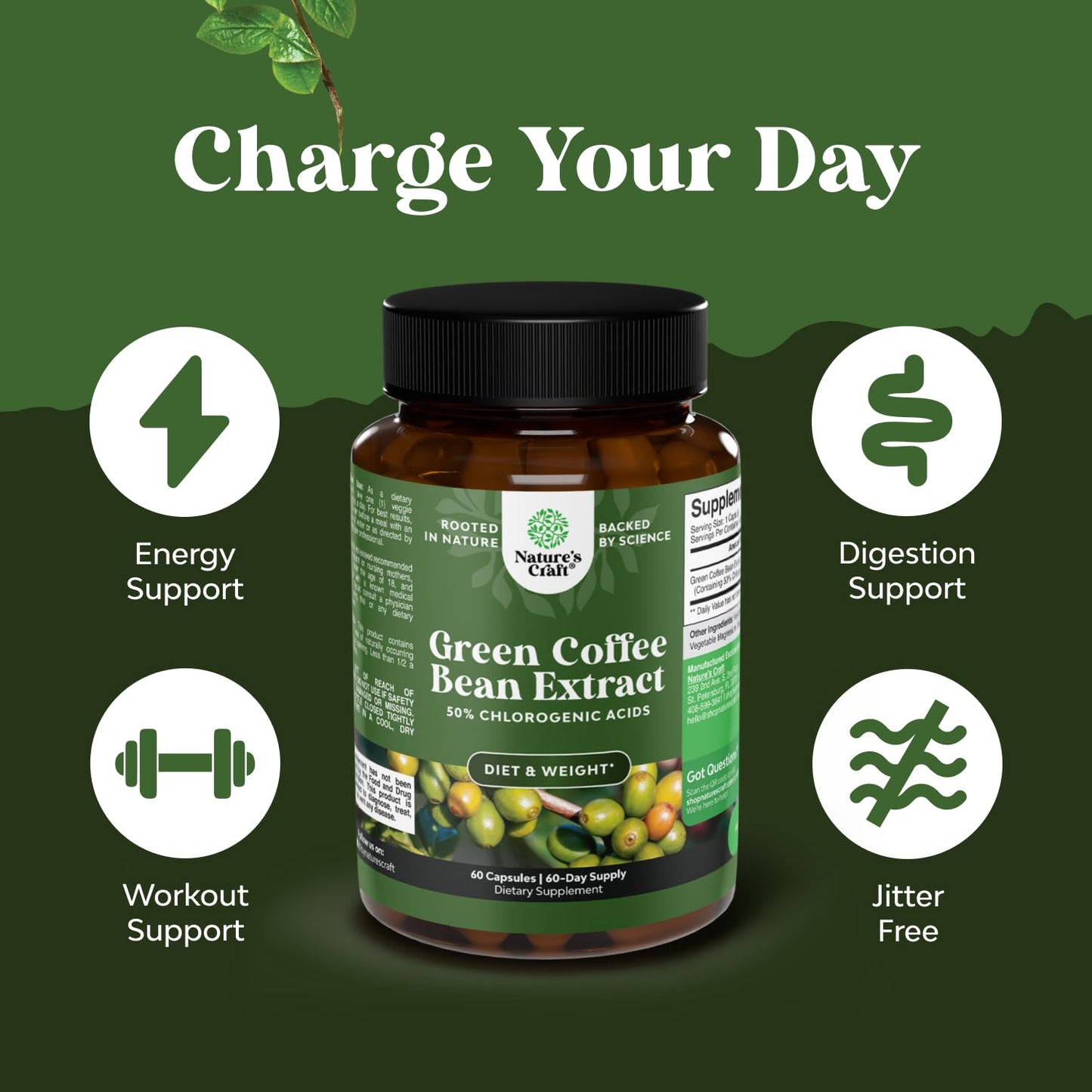 Pure Green Coffee Bean Extract - Super Energizing Green Coffee Extract with 50% Chlorogenic Acid for Antioxidant Healthy Heart Health Mental Focus - Natural Energy Supplement for Adults - 60 Count