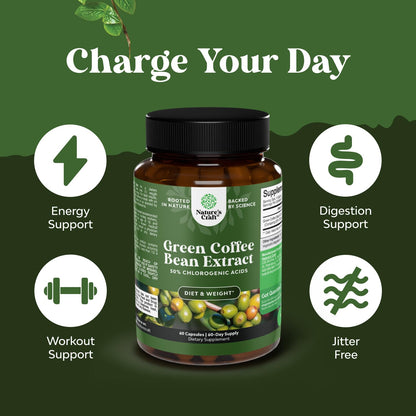 Pure Green Coffee Bean Extract - Super Energizing Green Coffee Extract with 50% Chlorogenic Acid for Antioxidant Healthy Heart Health Mental Focus - Natural Energy Supplement for Adults - 60 Count