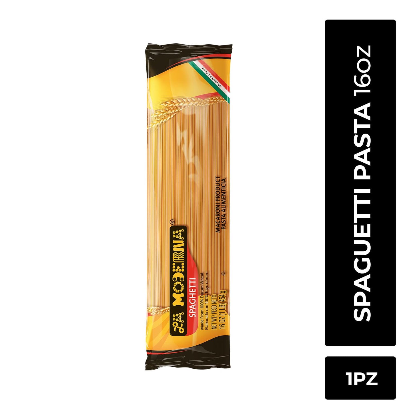 LA MODERNA, Spaghetti Pasta 16 oz (Pack of 1) | Made with Durum Wheat Semolina | Enriched with Iron & B Vitamins | Non-GMO | Kosher | Pantry Essential