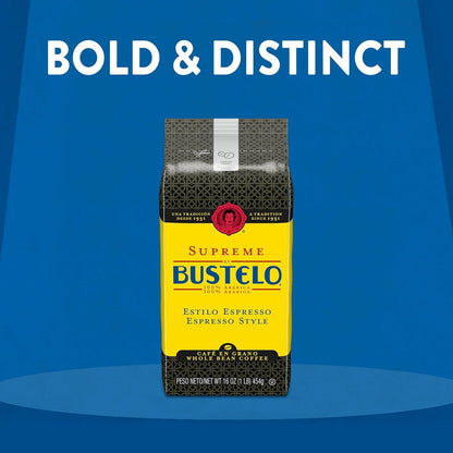 Café Bustelo Supreme by Bustelo Espresso Style Dark Roast Whole Bean Coffee, 16 Ounce (Pack of 8), Red