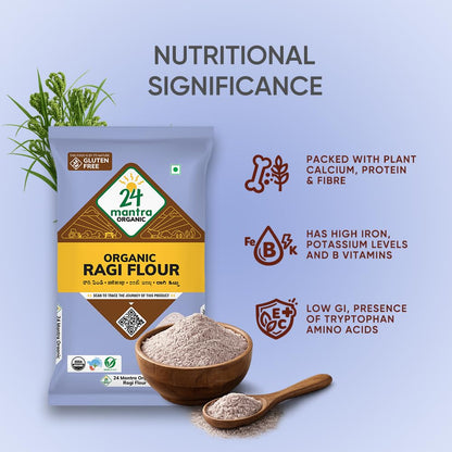 24 Mantra Organic Ragi Flour/Finger Millet/Nachni Flour - Chemical Free & Pesticides Free | Naturally Gluten-Free (500 G (Pack Of 1))