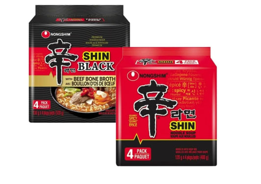 Shin Ramyun BLACK (4 packs)+Shin Ramyun Hot Spicy Noodle (4 packs)-(Made in USA)