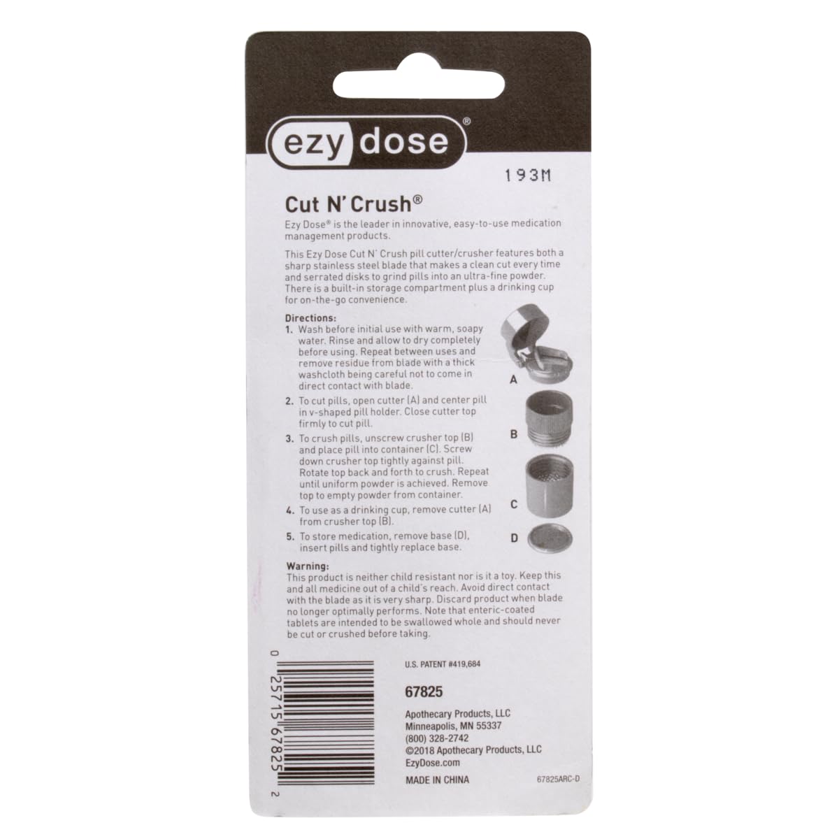 EZY DOSE 3 Compartment Pill Crusher, Cutter and Grinder, Daily Usage, Safely Cut Pills, Vitamins, Tablets, Accurate and Easy Cutting, Stainless Steel Blade, Removable Drinking Cup, Red, BPA Free