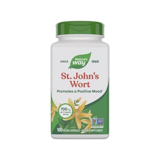 Nature's Way St. John's Wort Herb, Promotes a Positive Outlook*, 700 mg per 2-Capsule Serving, Non-GMO Project Verified, Vegan, 180 Capsules