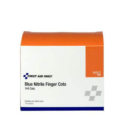 First Aid Only 90922 Blue Nitrile Finger Cots, Disposable Rubber Finger Protectors for Offices, Kitchens, Home, and More, 144 Pack