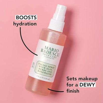 Mario Badescu Facial Spray with Aloe, Herbs and Rose Water for All Skin Types, Face Mist that Hydrates, Rejuvenates & Clarifies