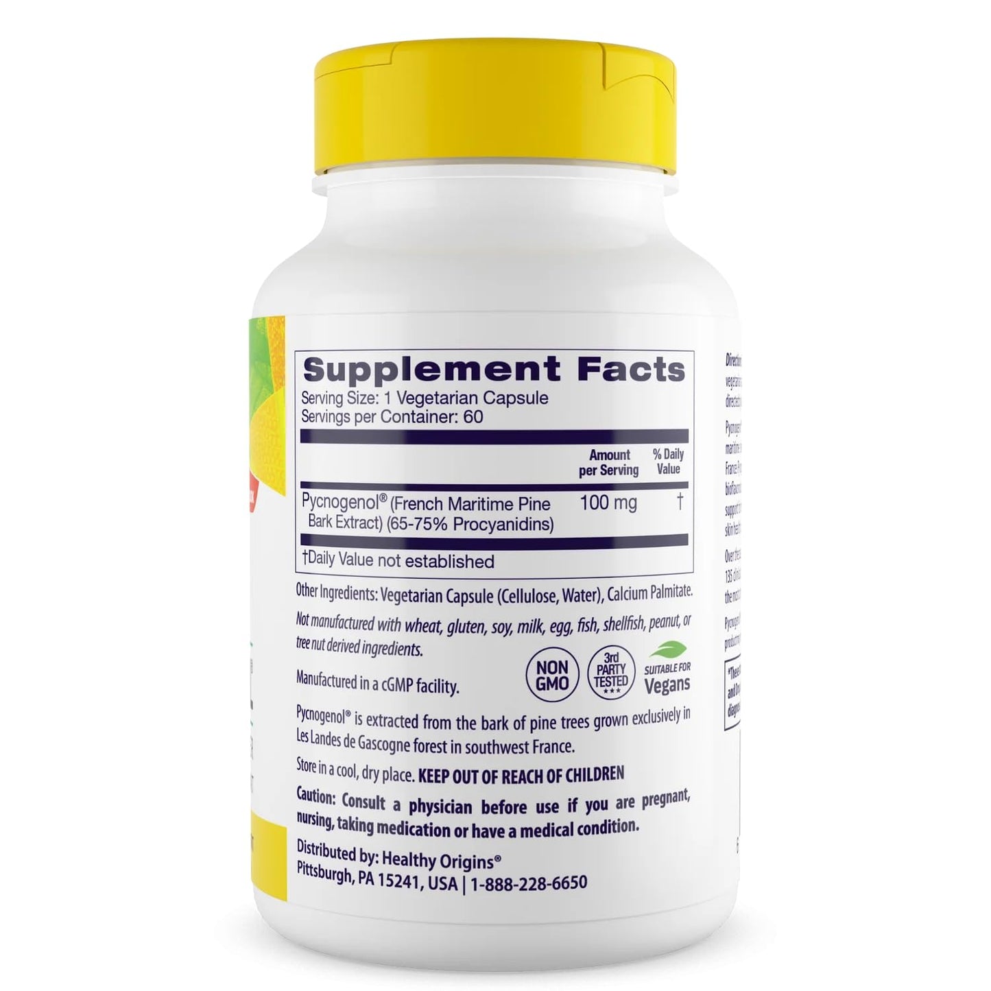 Healthy Origins Pycnogenol 100 mg (Nature's Super Antioxidant, Non-GMO, Gluten Free, Cardiovascular Support), 60 Veggie Caps
