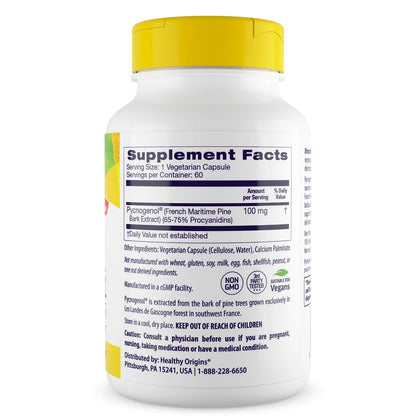 Healthy Origins Pycnogenol 100 mg (Nature's Super Antioxidant, Non-GMO, Gluten Free, Cardiovascular Support), 60 Veggie Caps