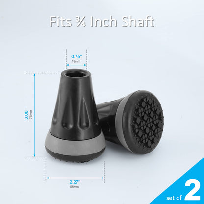 Rehand Cane Tips, 3/4 Inch All Terrain Tip for Cane & Crutch, 3/4'' Rubber Replacement Foot Pad, 0.75 Inch Cane Tips Heavy Duty, Walking Cane Tips and Crutch Tips(Pack of 2)