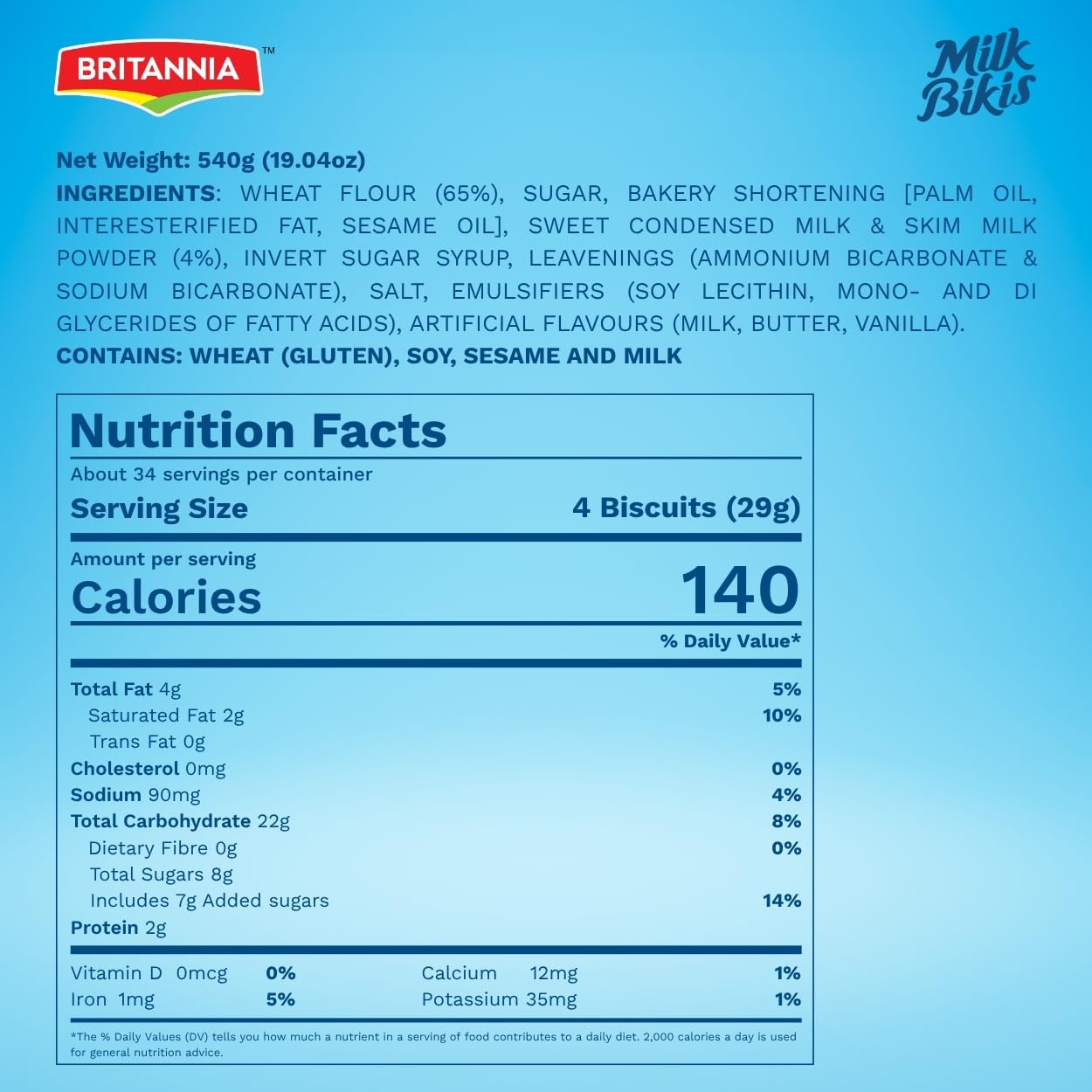 Britannia Milk Bikis Biscuits 19.04oz (540g) | Crunchy Milk Biscuits – Kids’ Favorite Snack for Breakfast & Tea Time