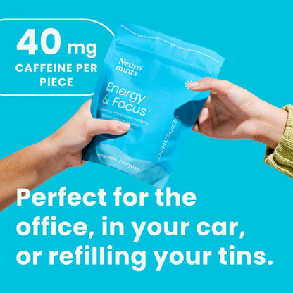 NeuroGum Energy Caffeine Mints (180 Pieces) - Sugar Free with L-theanine + Natural Caffeine + Vitamin B12 & B6 - Nootropic Energy & Focus Supplement for Women & Men - Keto & Vegan, Peppermint Flavor