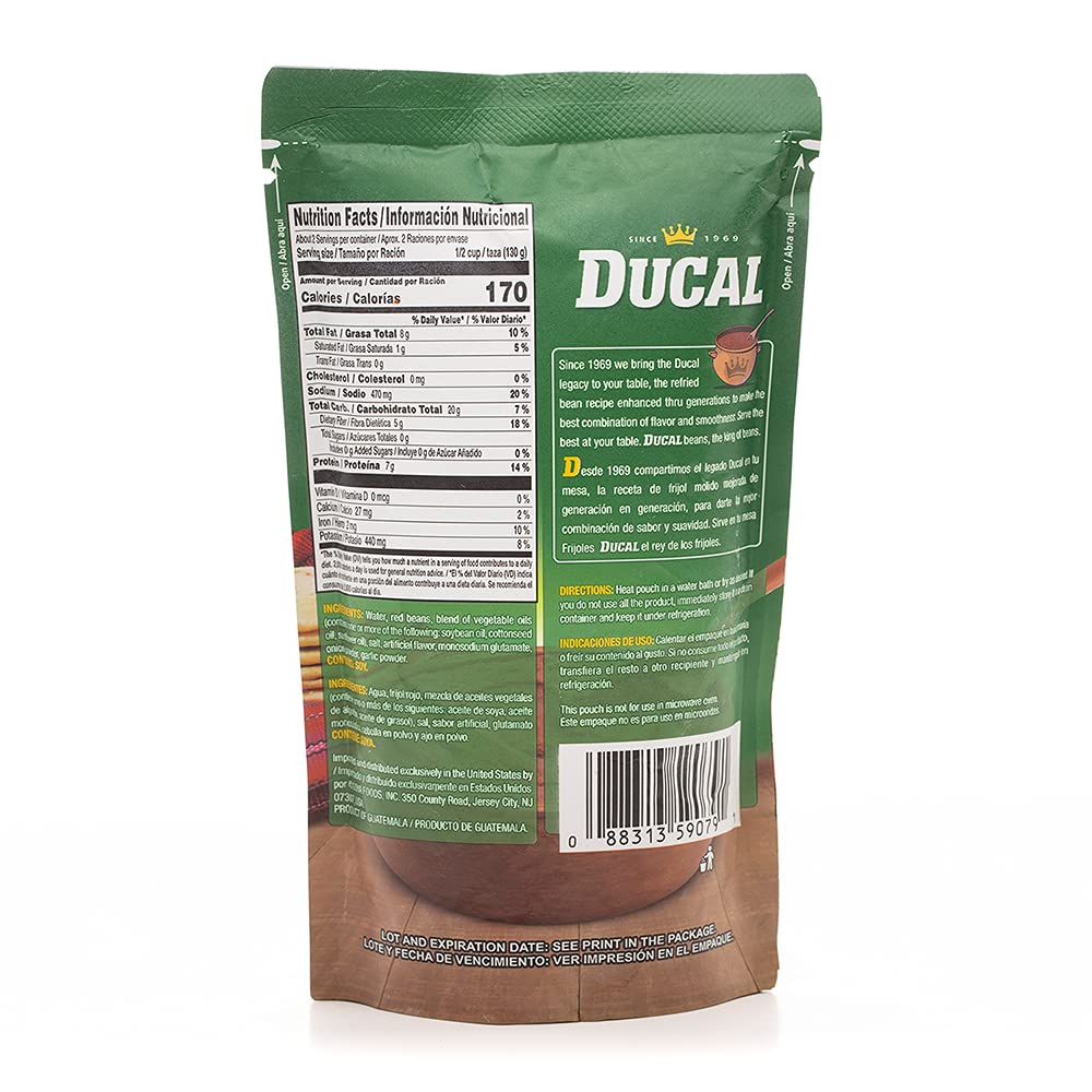 Ducal Refried Red Beans Pouch, 8 Ounce (Pack of 24) - Instant Vegetarian Refried Red Beans, Non-GMO And Gluten-Free - Excellent Source in Protein And Iron, Cholesterol Free