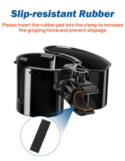 JOYTUTUS Wheelchair Cup Holder, 2-in-1 Walker Cup Holder with 6.4'' Large Storage Box, Drink Holder for Bottle with Handle, Fit for Wheelchair, Walker, Rollator, Stroller, Camper, Golf cart (Large)