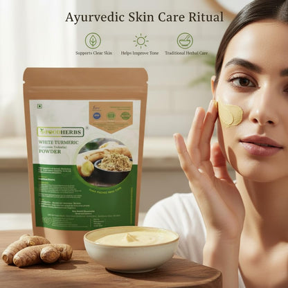 FOODHERBS White Turmeric Powder | 200 Gm/0.44 Lbs | Curcuma Zedoaria | For Glowing Skin, Body Odor, Reducing Scars, Black Spots | No Stain | Kachoor | Poolankilangu | Skin Hydration
