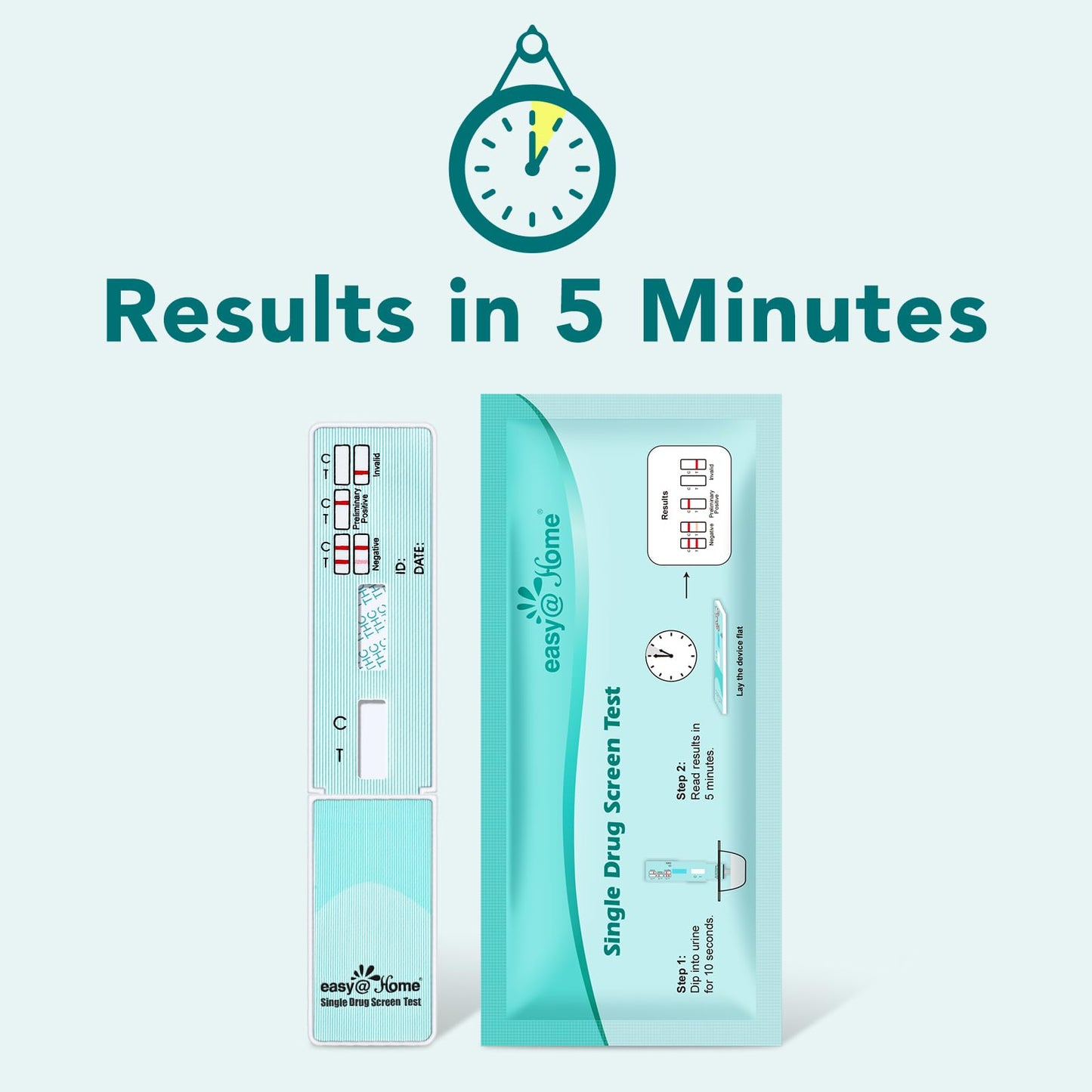 Easy@Home Marijuana Drug Test Kit for Urine - THC Tests for Home Use (10 Pack), Weed Detox Testing Kits with 50 ng/ml Cutoff Level, #EDTH-114