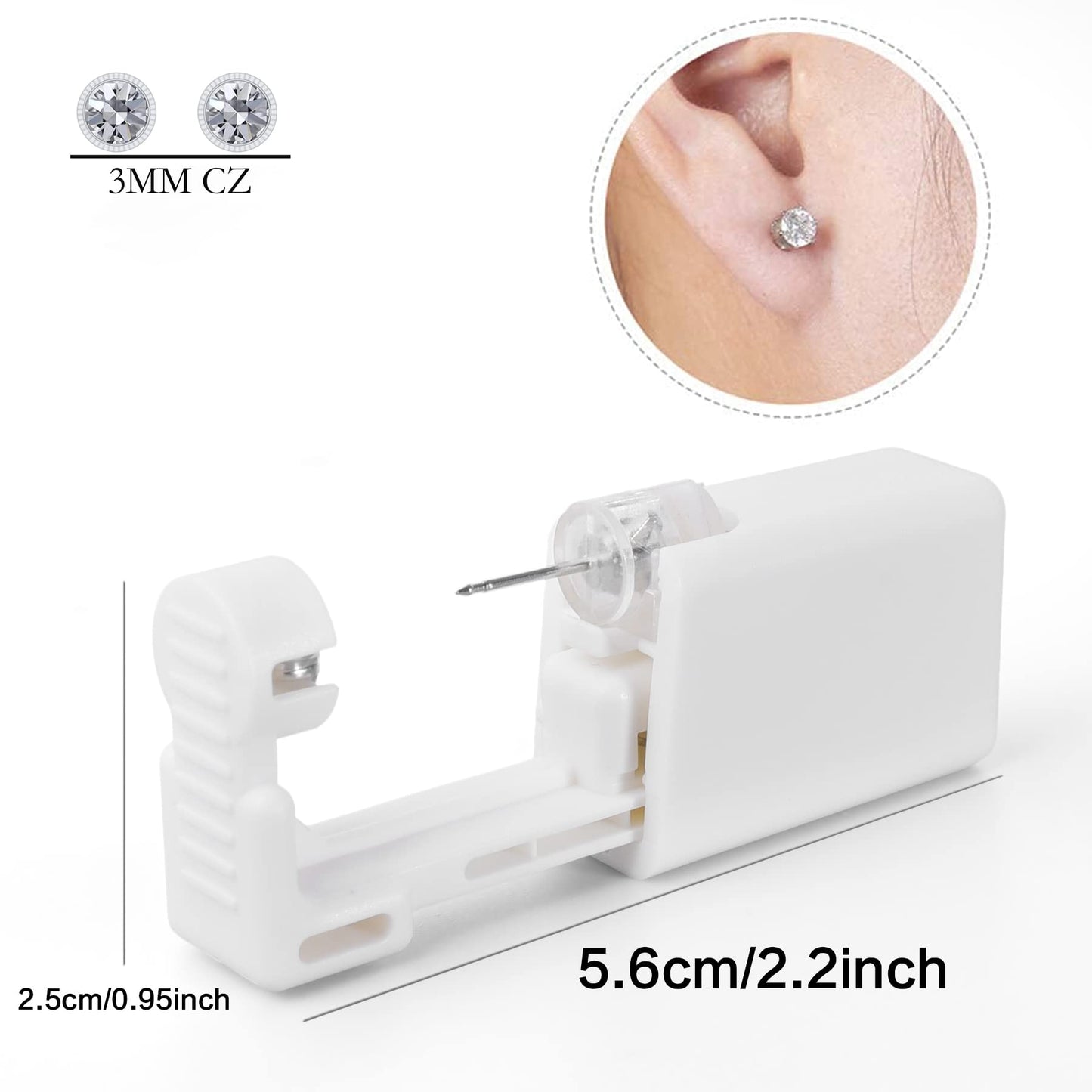 Disposable Ear Cartilage Piercing Kit for Home Self-Use, Painless Gun with Preloaded Ear Stud, Easy & Safe Tool for Women, Men & Girls - 3MM