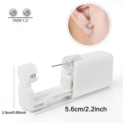 Disposable Ear Cartilage Piercing Kit for Home Self-Use, Painless Gun with Preloaded Ear Stud, Easy & Safe Tool for Women, Men & Girls - 3MM