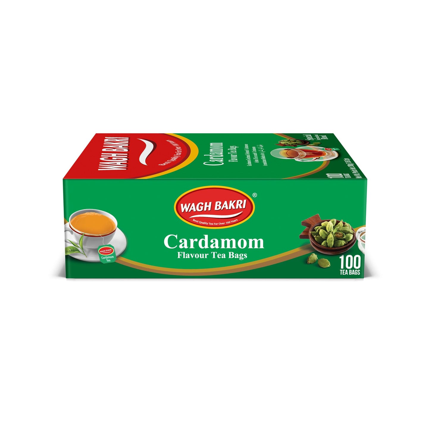 Wagh Bakri Cardamom Flavour Tea bags, 100 Tea Bags of Special International Blend, 200 grams