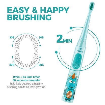 Vekkia Sonic Rechargeable Kids Electric Toothbrush, 3 Modes with Memory, Fun & Easy Cleaning, 24000 Strokes, IPX7 Waterproof, 2-Min Timer for Age 5+, 4 Soft Bristles(Blue)