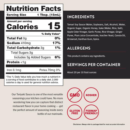 San-J - Gluten Free Teriyaki Sauce - Well-balanced Sauce for Cooking - Non-GMO - 10 oz Bottle - 2 Pack