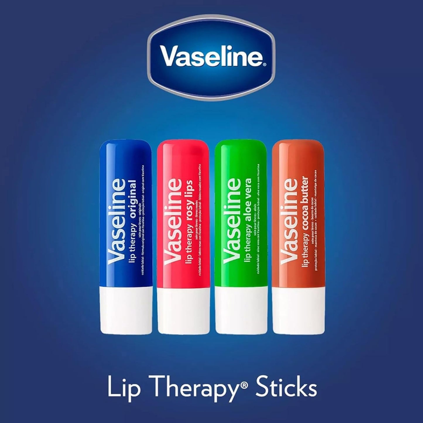 Vaseline Lip Therapy Variety 4-Pack, Moisturizing Lip Balm with Vitamin E, 0.16 Oz Ea