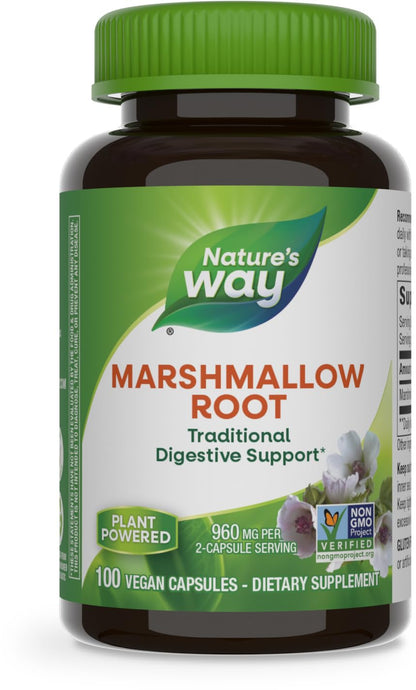 Nature's Way Marshmallow Root - Plant-Based Herbal Supplement for Traditional Digestive Support* - Daily Wellness Supplement - Vegan, Gluten-Free & Dairy-Free - 100 Count (50 Servings)