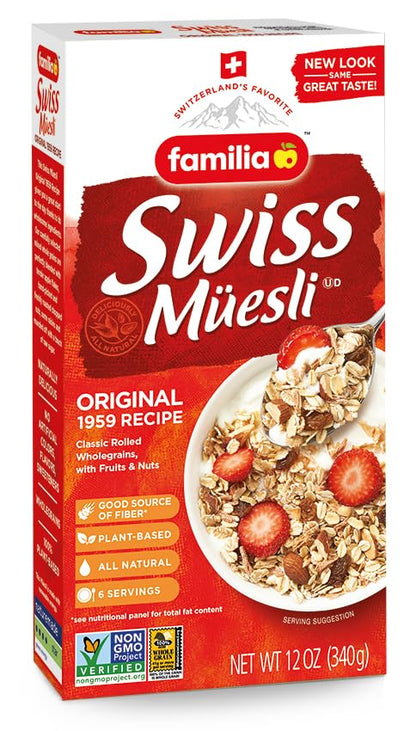 Familia Swiss Muesli Cereal, Original Recipe with Fruit and Nuts - Enjoy Hot, Cold or as Overnight Oats, 12 oz (Pack of 6)