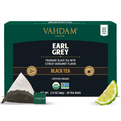 VAHDAM, Earl Grey Black Tea Bags (30 Count) Medium Caffeine, Non GMO, Gluten Free | Citrus Bergamot & Smooth | Resealable Ziplock Pouch | Individually Wrapped | Plant Based Tea Bags