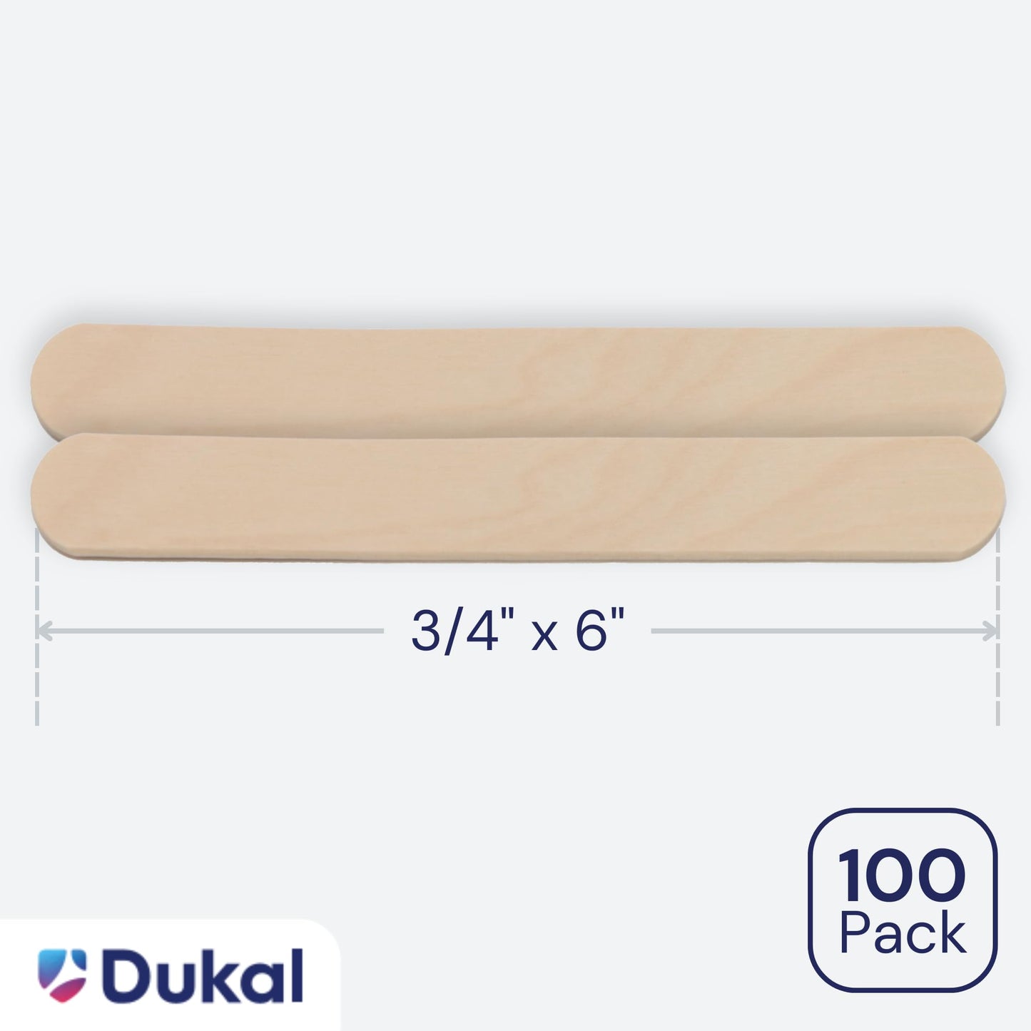 Dukal Large Wooden Wax Sticks - Body Hair Removal Applicator for Waxing, ¾” x 6” (Pack of 100)