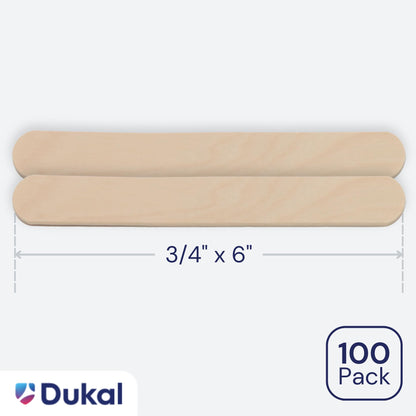 Dukal Large Wooden Wax Sticks - Body Hair Removal Applicator for Waxing, ¾” x 6” (Pack of 100)
