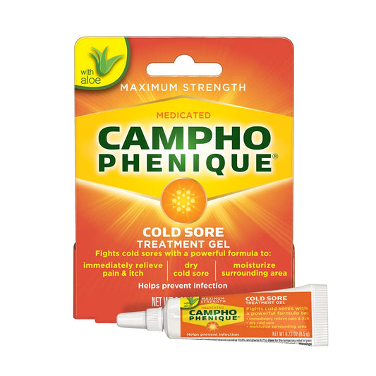 Campho Phenique Cold Sore and Fever Blister Treatment for Lips, Maximum Strength Provides Instant Relief, Helps Prevent Infection To Promote Healing, Original Gel Formula, 0.23 Oz