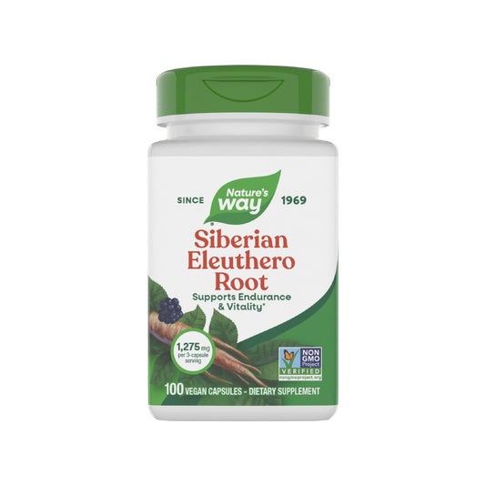 Nature's Way Premium Herbal Siberian Eleuthero Root Supplement, Supports Endurance & Vitality*, Adaptogen*, 1,275mg per 3-Capsule Serving, Non-GMO Project Verified, 100 Capsules (Packaging May Vary)