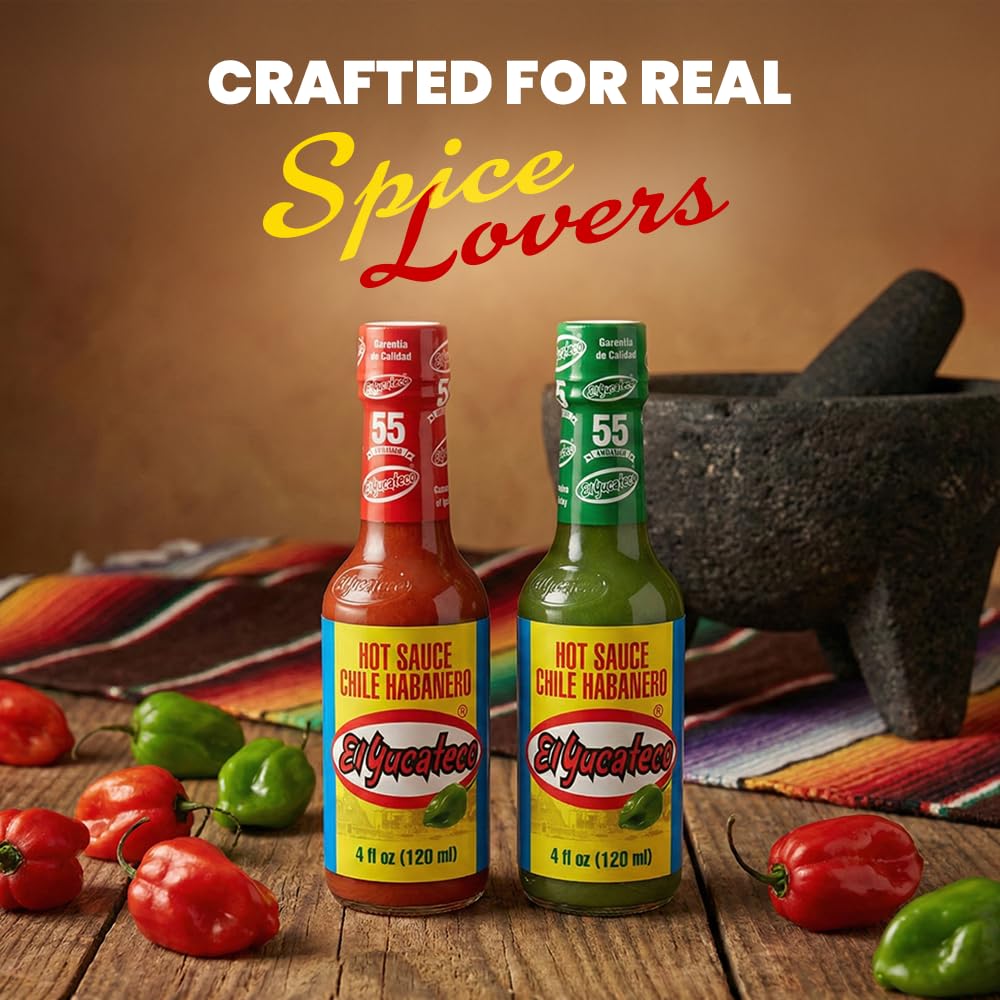 EL YUCATECO Hot Sauce, Aauthentic Mexican Hot Sauce Flavor, Bold Taste with Real Habanero Salsa, Fiery kick in every drop, Spicy gift set, Gourmet flavor, 2-pack Green and Red sauce | 4oz each