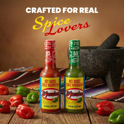EL YUCATECO Hot Sauce, Aauthentic Mexican Hot Sauce Flavor, Bold Taste with Real Habanero Salsa, Fiery kick in every drop, Spicy gift set, Gourmet flavor, 2-pack Green and Red sauce | 4oz each