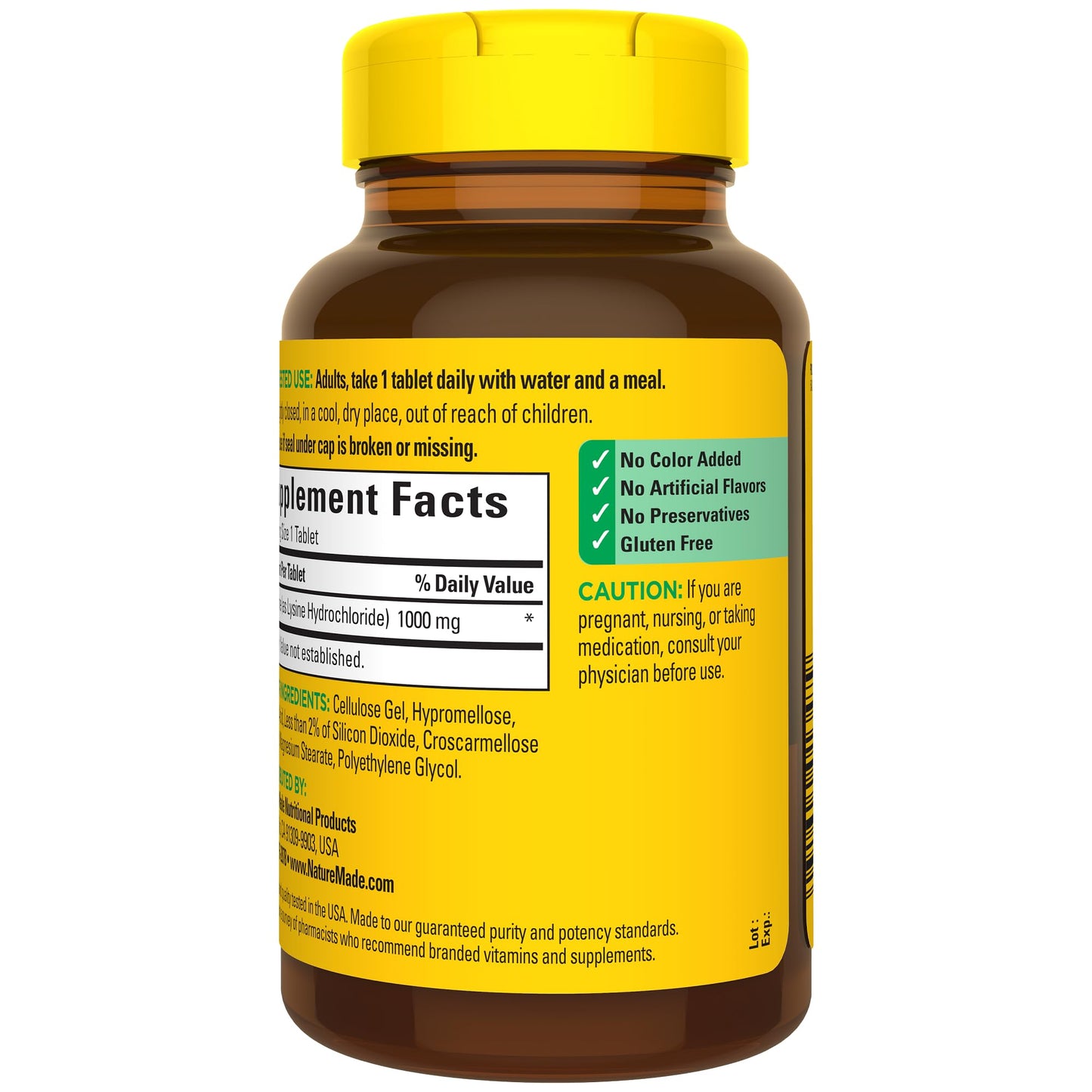 Nature Made L-Lysine 1000 mg, Dietary L-Lysine Supplements, 60 Tablets, 60 Day Supply