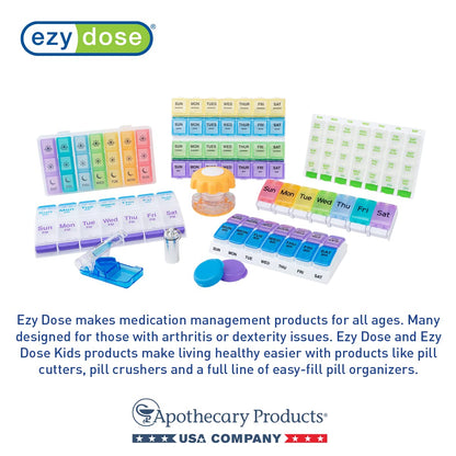 EZY DOSE 3 Compartment Pill Crusher, Cutter and Grinder, Daily Usage, Safely Cut Pills, Vitamins, Tablets, Accurate and Easy Cutting, Stainless Steel Blade, Removable Drinking Cup, Red, BPA Free