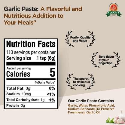 Laxmi Garlic Paste 24oz | Premium quality and pure Garlic, Ground | Vegetarian | Non-GMO certified | Ethically Sourced