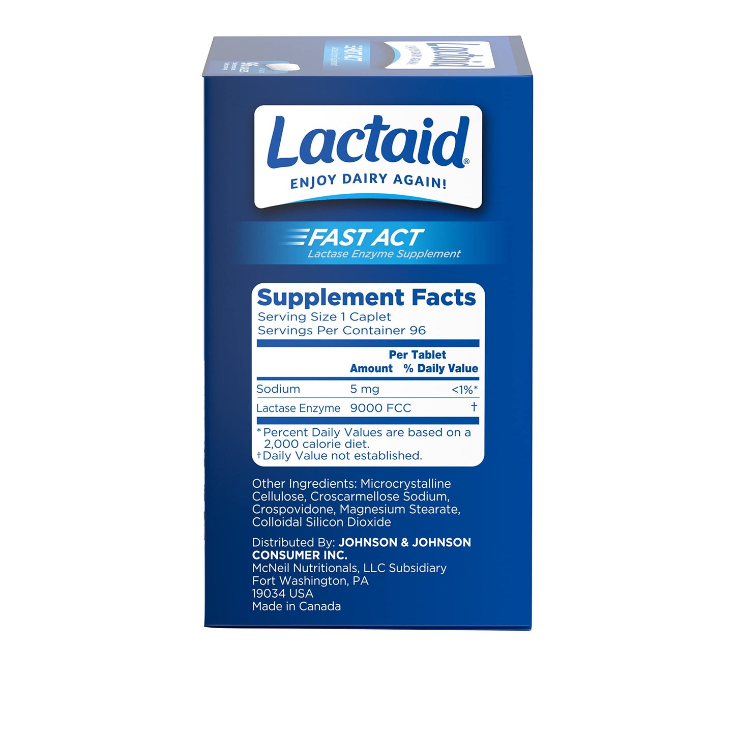 Lactaid Fast Act Lactose Intolerance Caplets with Lactase Enzyme, Dairy Relief from Gas, Bloating & Diarrhea, 9000 FCC Lactose Intolerance Pills, 96 Individual Travel On-The-Go Packs (96 x 1 ct)