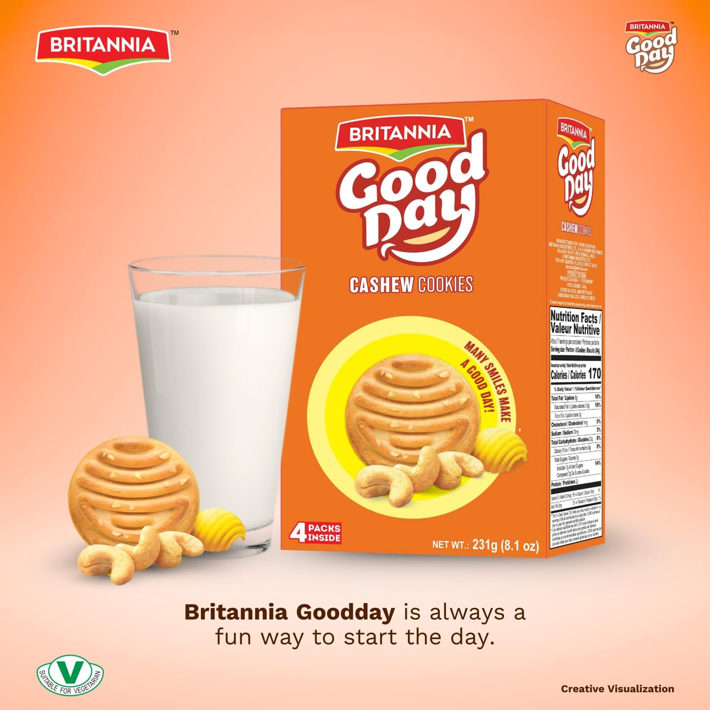 Britannia Good Day Cashew Cookies, 231g (8.1 oz) – Crunchy Cashew Biscuits, Perfect Tea-Time & Anytime Snack