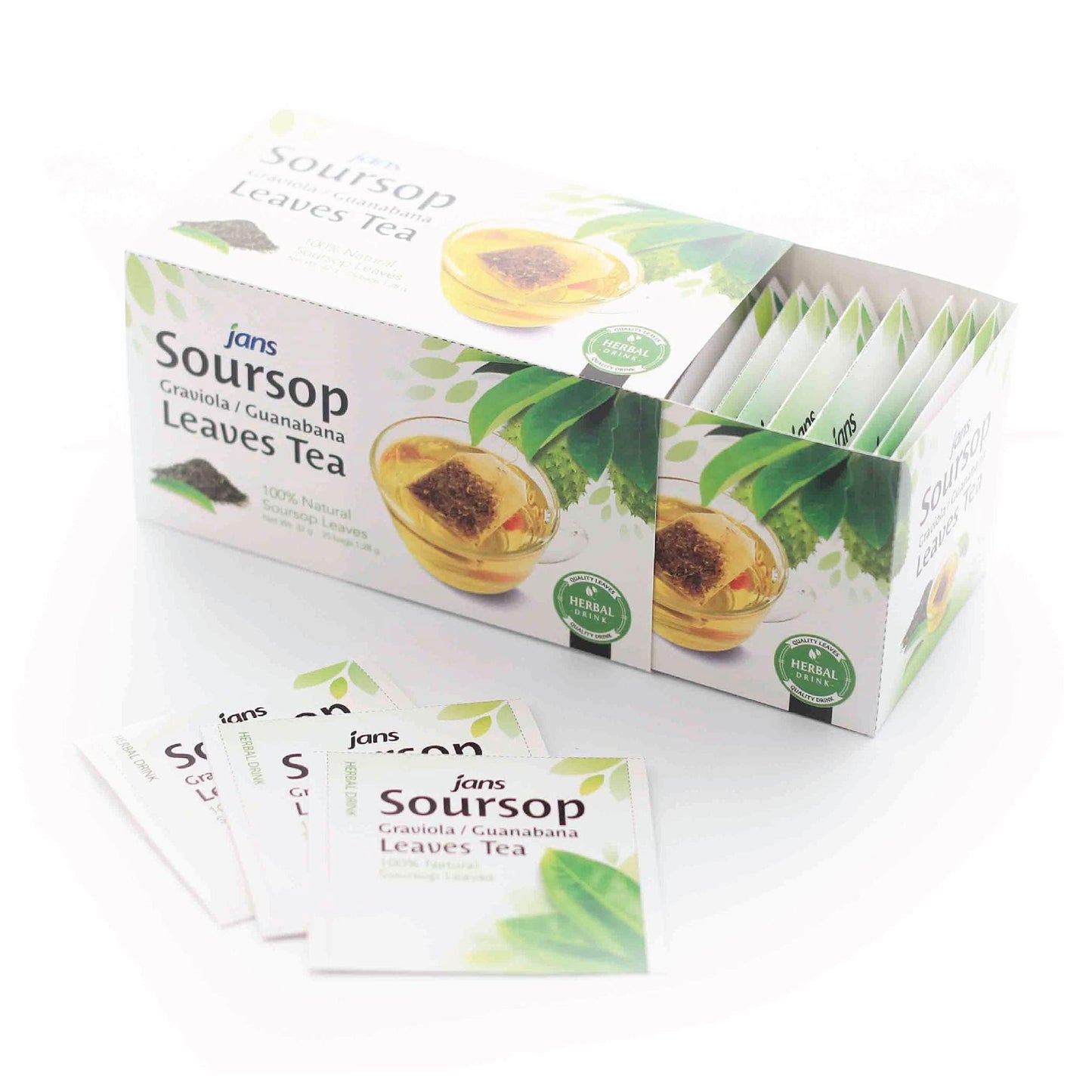 Jans Soursop Tea Bags (25 Count) – Full Strength Herbal Tea from 100% Natural Soursop Leaves – Hoja De Guanabana Graviola Leaf Tea – Caffeine Free Sour Sop Tea Bags, Vegan & Premium Quality