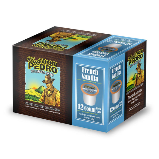 Cafe Don Pedro French Vanilla Low Acid Coffee Pods, 100% Arabica K Cups, Naturally Low Acid Coffee K Cups, Battles Heartburn and Acidic Reflux, 72 Cups, Compatible with K-cup Coffee Maker