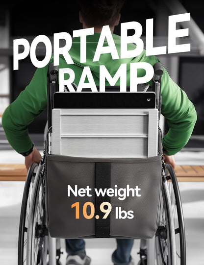 FACHNUO 2 Feet Portable Wheelchair Ramp, Non-Skid Aluminum Handicap Ramps with Handle, Folding Threshold Wheel Chair Ramp for Home Steps, Stairs, Entry, Threshold, Doorways, Scooter, 800LBS Capacity