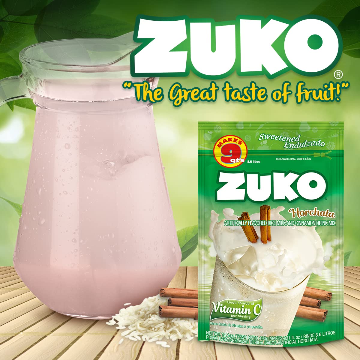 Zuko Horchata Instant Powder Drink | Family Pack | No Sugar Needed | Vitamin C | 14.1 Ounce (Pack of 6)